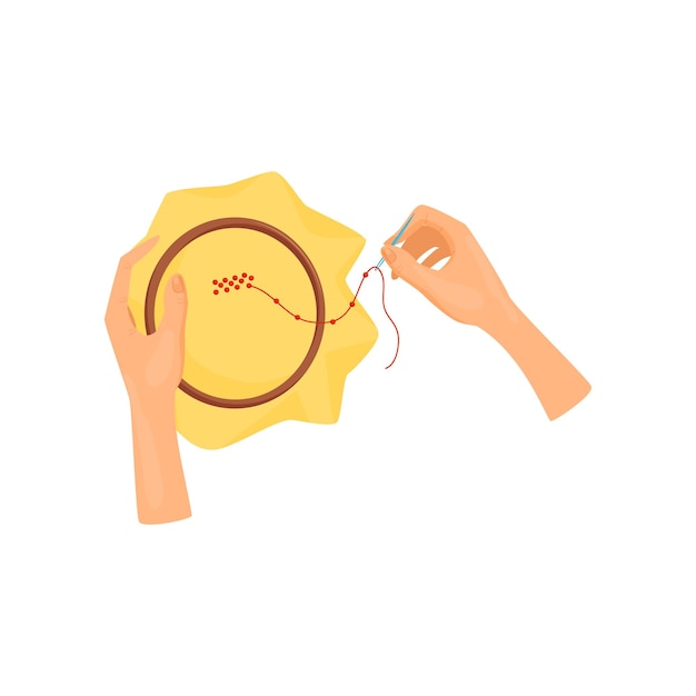 ruky pri vyšívaní na rám